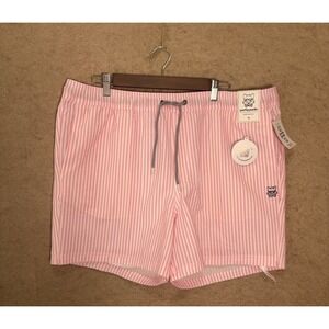 Party Pants Fabio Seersucker Swim Trunks Mens XXL Pink Striped Pockets NWT